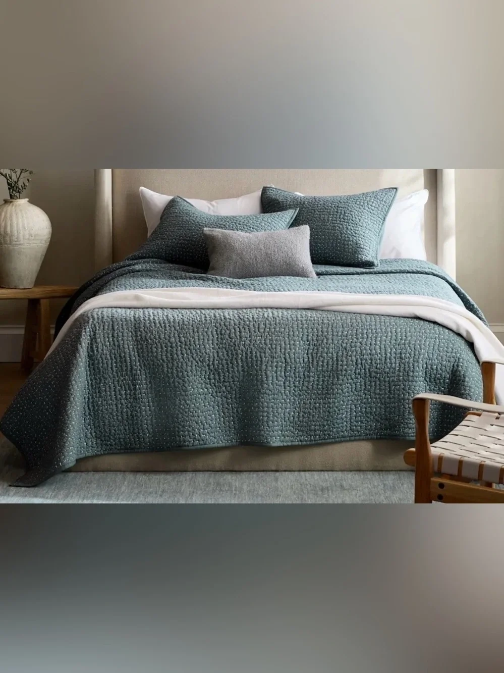 NWT Quince Organic Cotton Hand Stitched Quilt Set, Full/Queen (Ocean)
